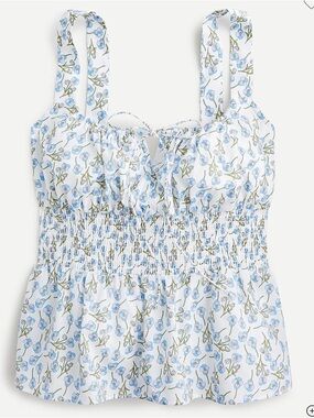 J.Crew Liberty Fabric Ros Floral Smocked Tank Top XXS Blue White